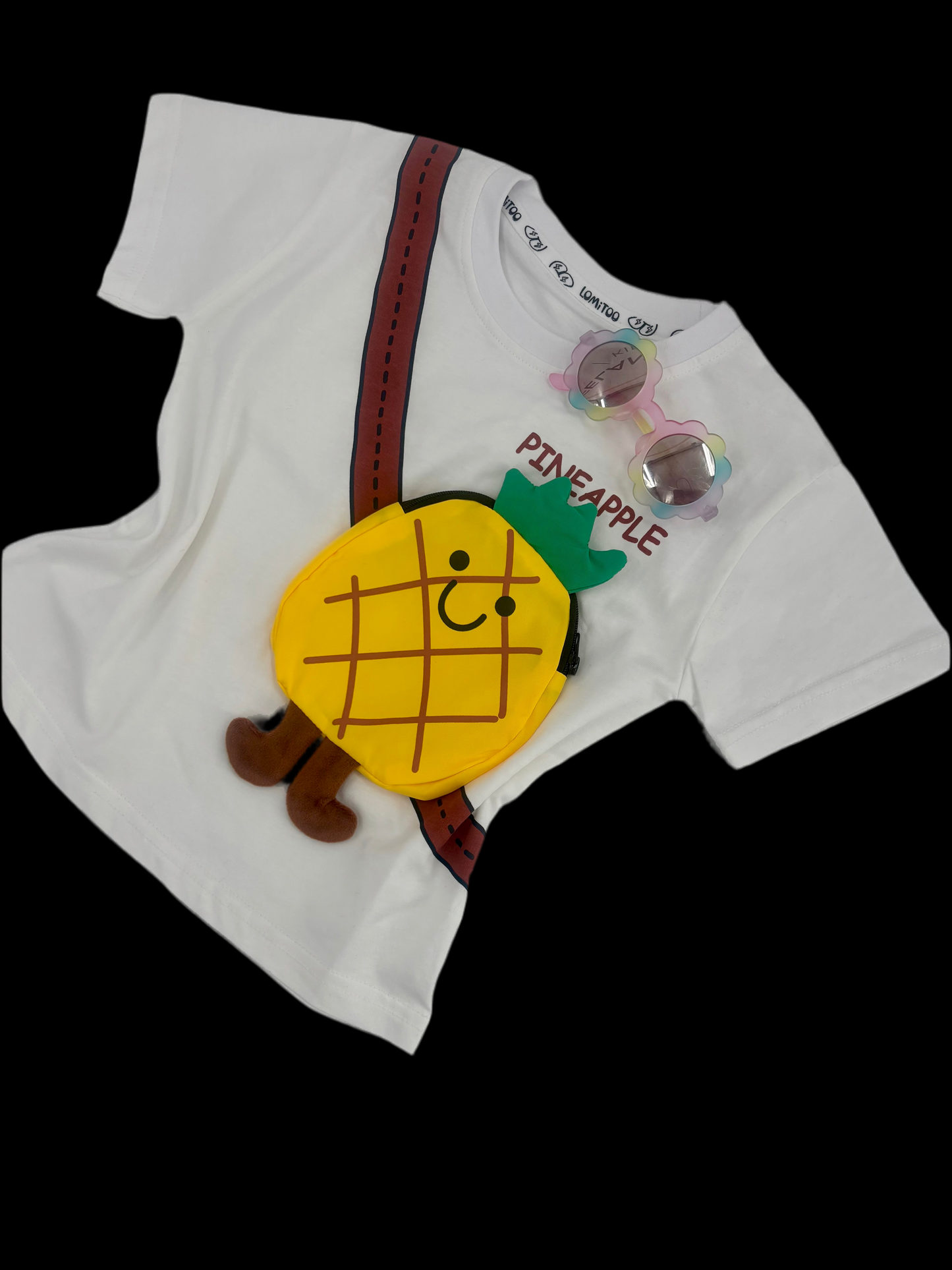 Fröhliches Kinder-T-Shirt mit Ananas-Tasche