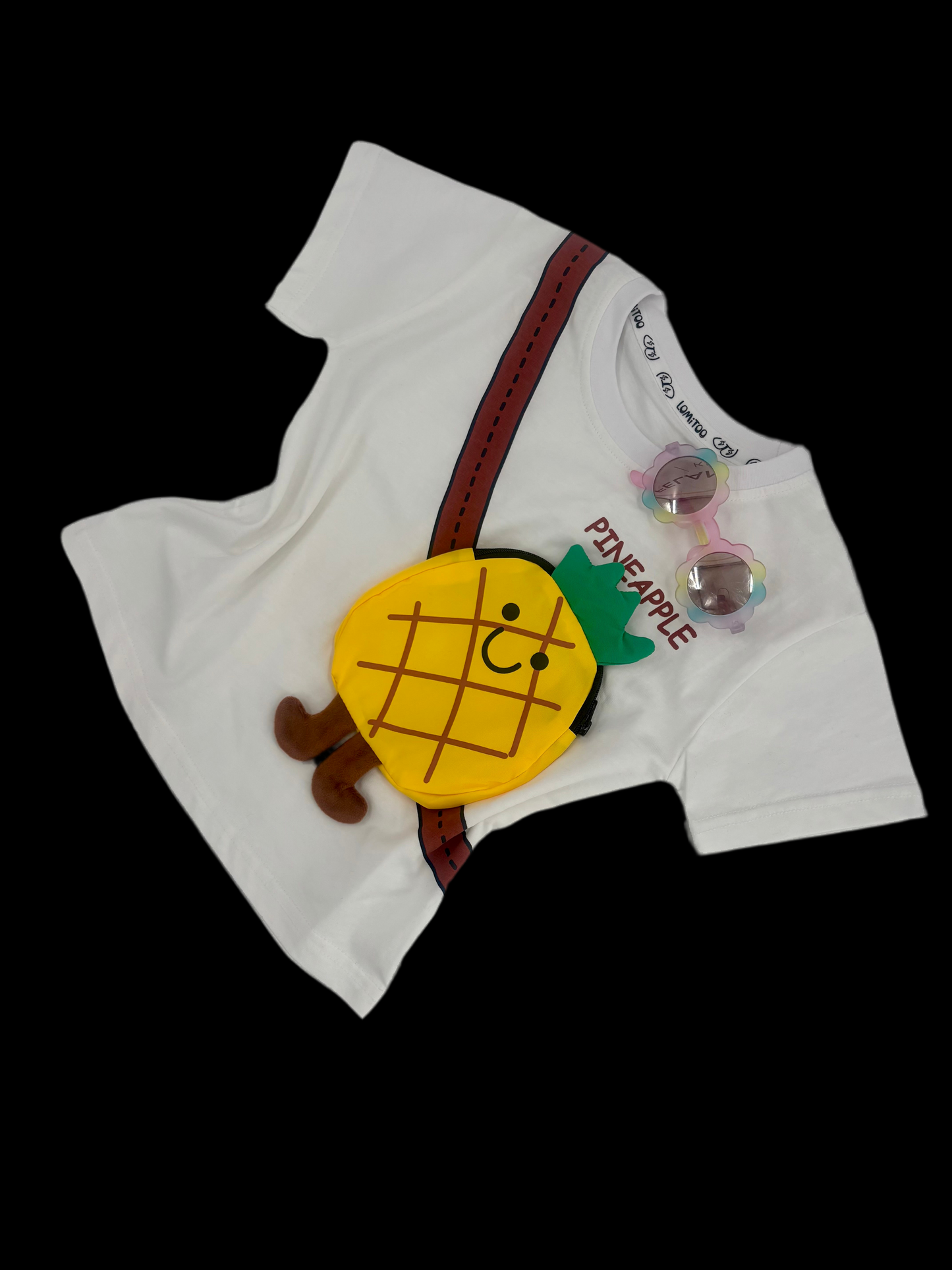 Fröhliches Kinder-T-Shirt mit Ananas-Tasche